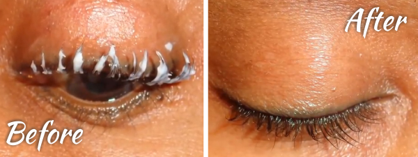 Putting relaxer in eyelashes