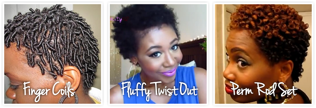 finger coils fluffy twist out and perm rod set on twa natural hair