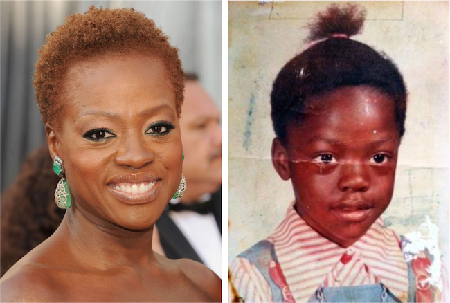 Viola Davis with natural hair and as a child