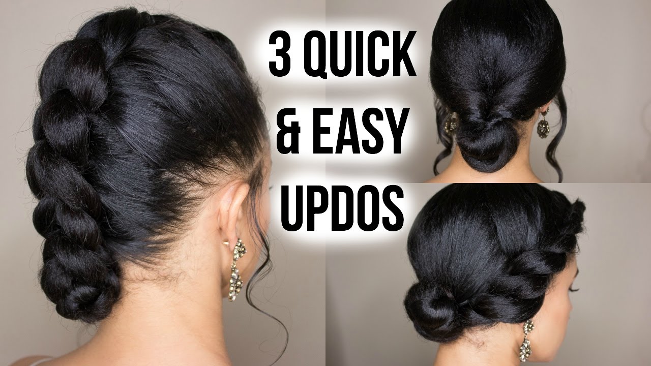 3 Quick Easy  Updo Hairstyles  on Straightened Natural 